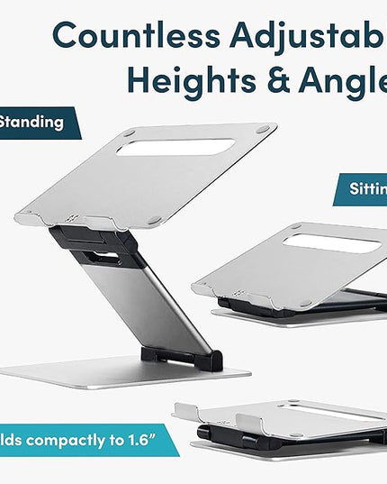 Laptop Stand for Desk, Ergonomic Sit to Stand Laptop Holder Convertor, Adjustable Height from 2.1" to 13.8", Supports up to 22lbs, Compatible with MacBook, All Laptops Tablets 11-17" - Silver