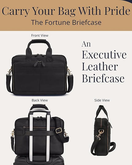 Luxorro Full-Grain Leather Briefcase for Men - Laptop Bag with Leather Computer Compartment