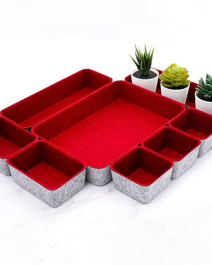 Welaxy Desk Drawer organizers tray Felt storage bins office Sleek Minimalist Lifestyle chic aesthetics room décor for dorm closet decluttering 8-piece (Burgundy)