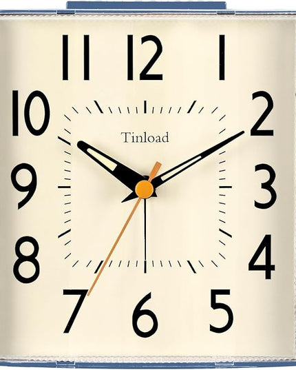 Tinload 4.7" Large Vintage Retro Analog Alarm Clock, Super Silent Non Ticking Clock with Manual Light, Snooze, Battery Operated, Simply Design, for Living Room, Bedroom, Bedside, Desk, Gift Clock