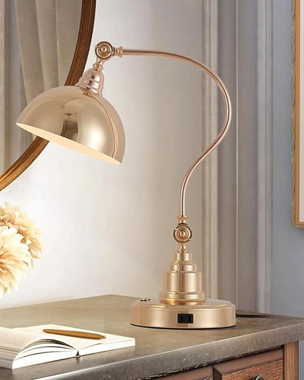 Vintage French Gold Desk Lamp Decorative Table Lamp for Home Office Living Room Bedroom Desk Light, Rustic Industrial Farmhouse Antique Library Study Desk Lamp E26 LED Bulb Included