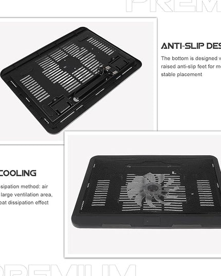 HOMSFOU Silent Laptop Cooling Fan Pad with Anti-Slip Plastic Bracket, Notebook Cooler Stand for Desk Use, Black Laptop Riser Holder Compatible with Tablets and Computers