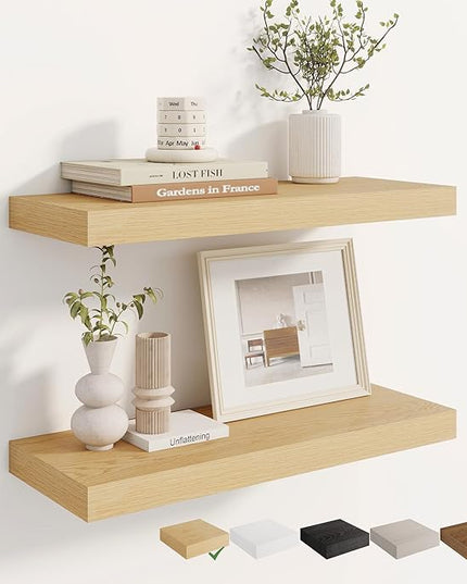 Dreamland 24 Inches Floating Shelves for Wall, 8" Deep Long Floating Shelves Set of 2, Large Display & Storage Shelf, Wall Shelf for Bathroom Bedroom Living Room Kitchen Office, Oak