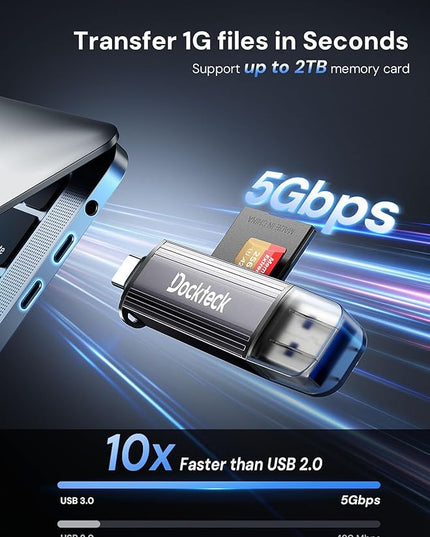 SD Card Reader, Dockteck USB 3.0 Card Reader to Micro SD Card Adapter to SD TF Memory Stick, Dual-Slot OTG Reader for UHS-I SD/Micro SD/SDHC/SDXC/MMC, for MacBook,iPad Pro/Air, iPhone 15, Android