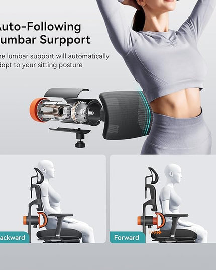 Newtral Ergonomic Office Chair with Fully Adaptive Lumbar Support, 136°Tilt Function, Computer Desk Chair with Soft 4D Armrest, Adjustable Headrest (Supreme with Laptop Tray, Black)