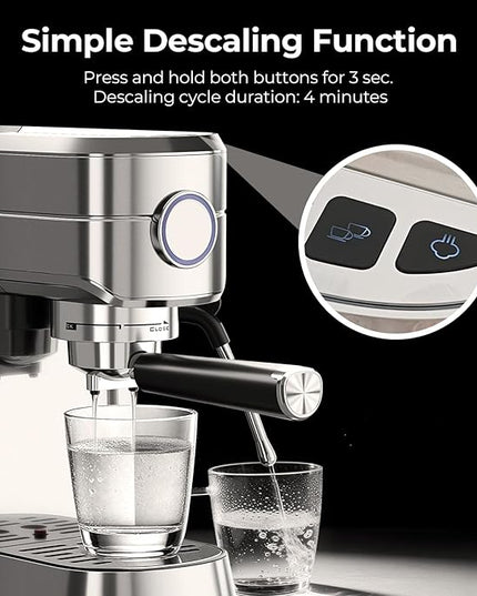 20 Bar Espresso Machine, Compact Espresso Coffee Maker with Milk Frother for Latte/Cappuccino, Auto Clean/34oz Removable Tank/Auto Shut-Off, Espresso Maker for Home/Office, Stainless Steel