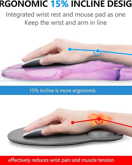 Mouse Pad Wrist Support, Laokiiy 2 in1 Keyboard Wrist Rest+ Ergonomic Mouse Pad, Non-Slip Wrist Rest for Computer Keyboard, Made Easy Typing & Relieve Wrist Pain(Amethyst Purple Marble)