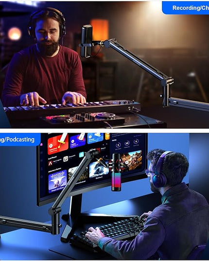 Microphone Arm,Aokeo AK-58 Desk Low Profile Adjustable Mic Boom Arm Stand,Suitable For Blue Yeti,Snowball iCE, HyperX QuadCast,SoloCast,Elgato Wave,Etc