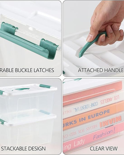 Plastic Storage Box with Lids, Clear Plastic Latching Bins, 14 Quart, Pack of 6