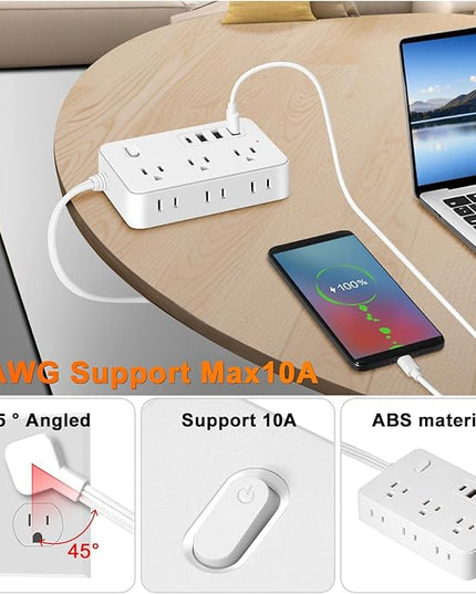 5FT Surge Protector Flat Extension Cord Flat Plug Power Strip, 6AC Outlets, 4 USB Charger(1 USB C Port), 1700 Joules Protection, Office Supplies, Dorm Room Essentials