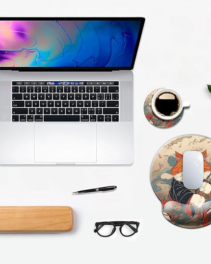Ergonomic Mouse Pad with Wrist Support,Mouse Pad with Wrist Rest,Relieve Wrist Pain Mousepad Non-Slip Rubber Base,Mouse Pads for Desk,Computers,Laptop,Office,Home,Accessories Cute Cat