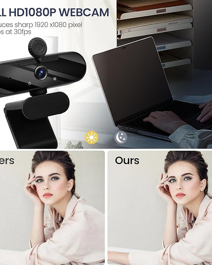 USB HD 1080P Video Webcam and Wide Angle Camera with Built-in Microphone and Rotatable Tripod,for Laptop Computer or Desktop PC,Great for Live Streaming.Calls.Video Conferencing(Black)