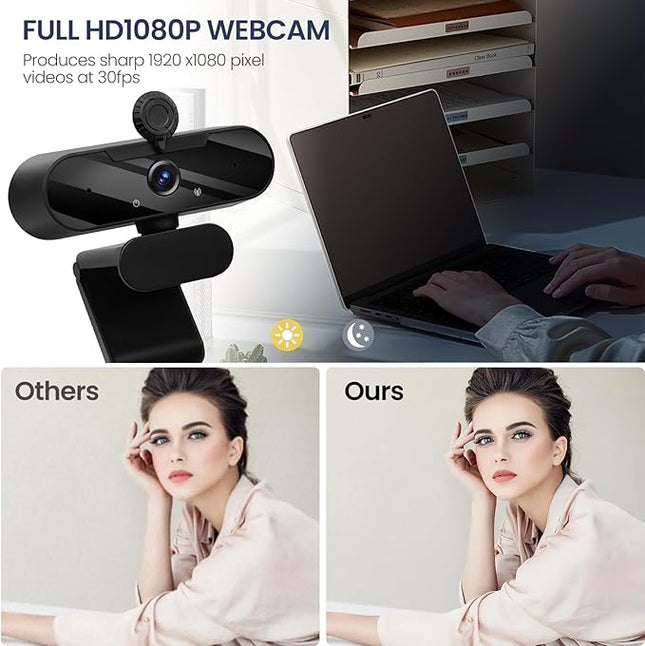 USB HD 1080P Video Webcam and Wide Angle Camera with Built-in Microphone and Rotatable Tripod,for Laptop Computer or Desktop PC,Great for Live Streaming.Calls.Video Conferencing - 1(Black)