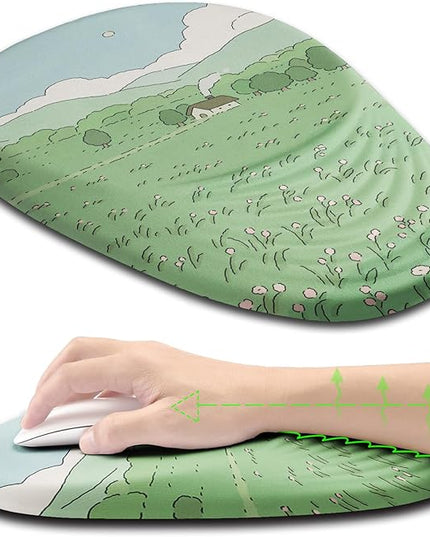 Ergonomic Mouse Pad Wrist Support, Mouse Pad with Wrist Rest, Memory Foam Massage Design & Non-Slip PU Base MousePads for Pain Relief, Desk, Office, Home, Kawaii Japanese Anime