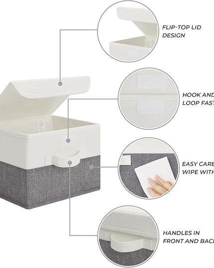 GRANNY SAYS Small Storage Bins with Lids, Small Storage Boxes, Shelf Baskets for Shelf, Collapsible Storage Bins for Living Room, Bedroom, 10x8x7 Inch, White/Gray, 2-Pack