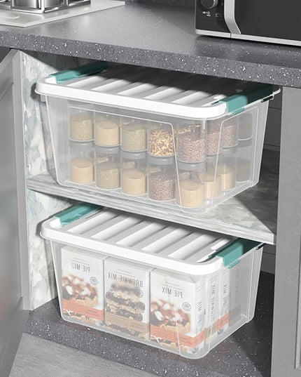 20 Quart Clear Storage Box, Plastic Latching Bins with Lids, 4 Pack