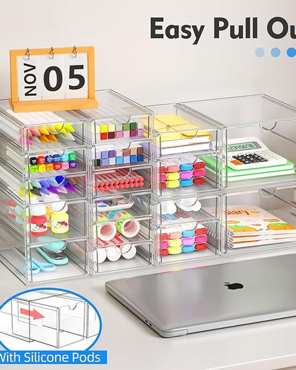 ARSTPEOE Acrylic Makeup Organizer with 13 Drawers, Bathroom Counter Organizer, Acrylic Organizers, Desk Organizer, Office Supplies, Storage Drawers for Cosmetic, Pencil, Coffee, etc 3 Pack
