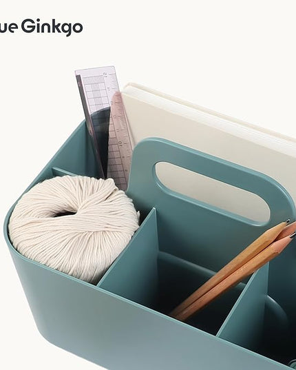 BLUE GINKGO Stackable Organizer Caddy – Korean-Made Portable Tote for Bathroom, Office, Crafts, or School Supplies (Rectangle, Green)