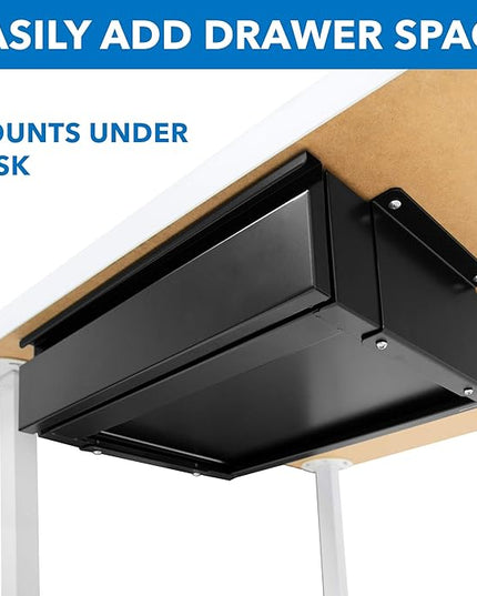 Mount-It! Under Desk Pull-Out Drawer Kit with Smooth Sliding Track | Office Storage Organizer | Mounts to Desktops Tables and Workbenches Over 0.71 Inches Thick | Matte Black