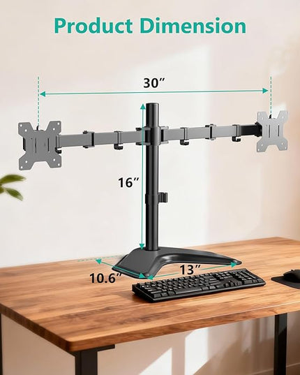 WALI Dual Monitor Stand, Freestanding Full Motion Monitor Desk Mount Fits 2 Screens up to 27 inches, Dual Monitors Arm Fits up to 22lbs, VESA 75x75 100x100 (MF002LM), Black
