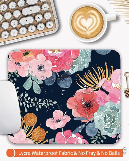 Square Mouse Pad Pink Flower, Personalized Premium-Textured Custom Mouse Mat Design, Washable Mousepad Cloth, Non-Slip Rubber Base Computer Mouse Pads for Wireless Mouse