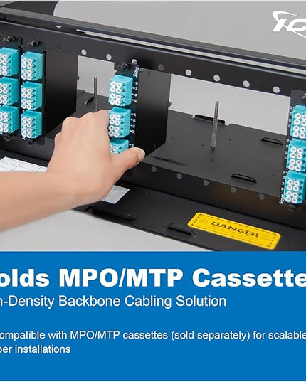 ICC 4U Fiber Optic Rack Mount Enclosure - 12 Slots for LGX Compatible Adapter Panels or Cassettes, Supports up to 288 Fibers, Fits 19-Inch Racks, Secure Fiber Management Solution, ICFORET4RM
