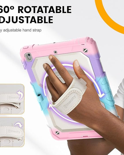 Timecity Case for iPad 9th/ 8th/ 7th Generation 10.2 inch - Heavy Duty Protective Cover with Screen Protector, Rotating Stand, Shoulder Strap & Pencil Holder | Kids-Friendly (Pink Camo)