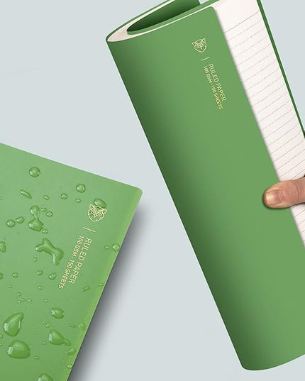 EMSHOI A4 Spiral Notebook Lined Journal, 300 Pages, College Ruled, 100gsm Thick Paper, Waterproof Softcover, Twin-Wire Binding, with Sticky Notes, Green (11.2" x 8.27")