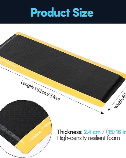 2 x 5 FT Anti Fatigue Mats Industrial 15/16 Inch Thick Soft Sponge Ergonomic Mat Durable Heavy Duty Diamond Plate for Standing Non Slip Industrial Grade Floor Mat for Leg & Back Pain