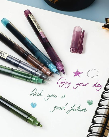 Frienda 12 Pieces Rolling Ball Pens 0.5 mm Japanese Quick Drying Fine Point Pens Liquid Ink Smooth Writing for Office Student Back to School Supplies