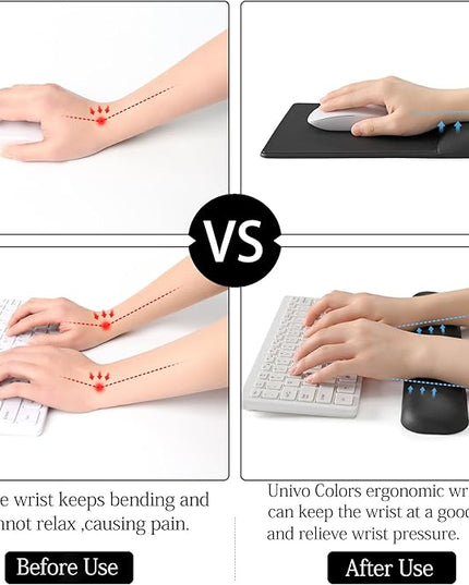 UnivoColors Design-Wave Set of Keyboad Wrist Rest & Mouce Pad,Artificial Sheepskin+Memory Foam+Ergonomic+Anti-Slip Gel, Resilience Support During Work and Gaming,Keyboard Accessory,Black