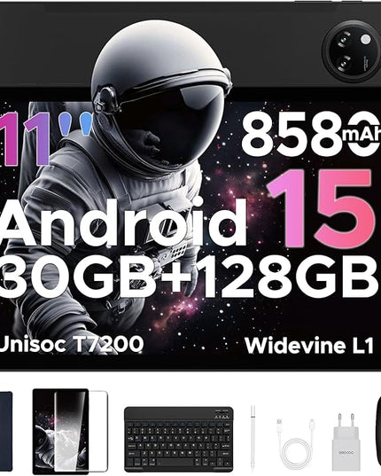 DOOGEE Tab A9 Pro+(2025) 11 inch Tablet with Keyboard,Android 15 Tablet with 90Hz Display,30GB+128GB/TF 2TB Octa-Core Gaming Tablets,8580mAh,1080P,BT 5.0+5G WiFi Tablets,13MP+5MP,Face ID/OTG