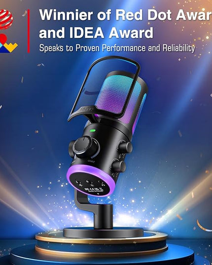 FIFINE Gaming PC Microphone, USB Streaming Microphone with Game Chat Balance, Computer Condenser Desktop RGB Mic with Mute Button, Noise Cancellation for Podcast/Twitch/Discord-AMPLIGAME AM6