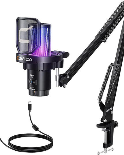 COMICA Ejoy Uni(A) USB Gaming Microphone with Noise Cancellation, RGB Lights, Monitoring, Muting, Streaming Mic for Computer, PS5, PS4, Streaming, Podcast, Chat, Twitch, YouTube, Discord(Black)
