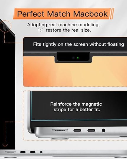 Magnetic 360° Privacy Screen for MacBook Pro 16 Inch (2021-2025, M1, M2, M3, M4, Pro, Max), Removable Anti Glare Blue Light Filter, 4 Way Anti Spy Black Protector for Mac Pro 16In Laptop Computer