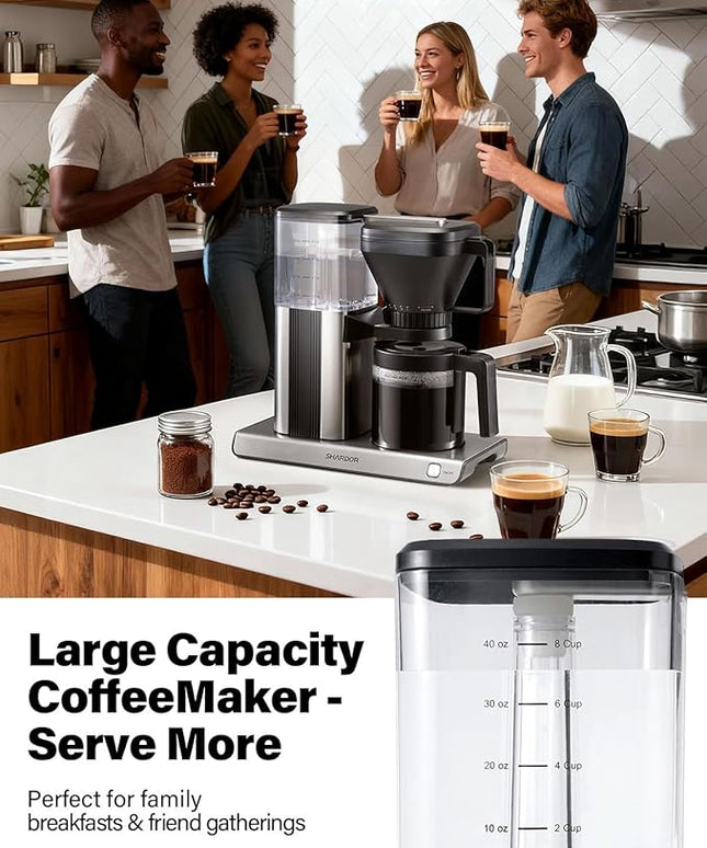 SHARDOR 8-Cup Drip Coffee Maker with Reusable Filter and Glass Coffee Pot，Black and Sliver