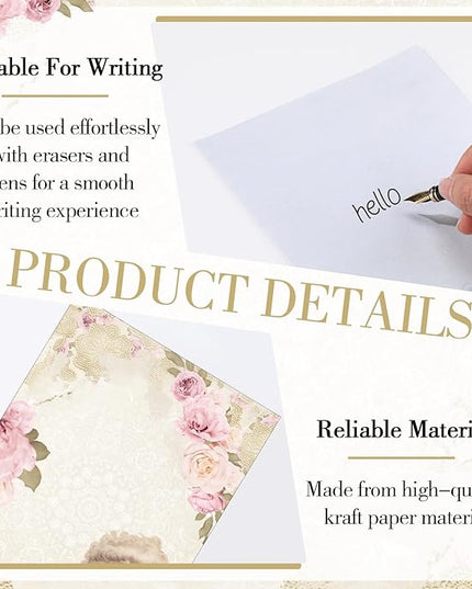 Supervitae 120 Pack Victorian Floral Stationery Paper, 8.27 x 5.51 Inch Double Sided Printing with Rose Border, Vintage Classical Stationery Letter Sheets for Writing Printing Crafts, 6 Designs