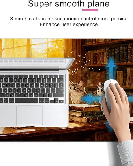XL Mouse Pad 31.5 x 11.8 Inch Gaming Mousepad Diatomite Large Keyboard Mouse Pad for Home and Office Desk Accessories with Cozy Library Cat Study Artwork