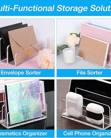 Acrylic Mail Organizer File Holder for Desk, 3 Compartments Clear Desk Organizer Desktop Vertical Letter Sorter for Envelopes, Bill, Document, Notebook,Countertop Folder for Office, Home & School,1 PC