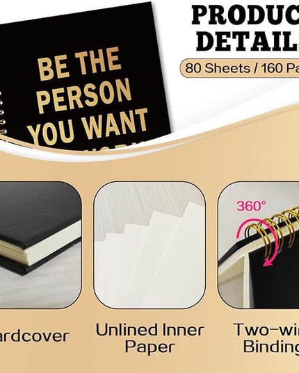 YAZMEEN Inspirational Black Gold Spiral Notebook（160 Pages） Be The Person You Want to Work With Blank Hardcover Notebook Office Encouragement Gift Funny Motivational Gift Journal for Coworker Friend