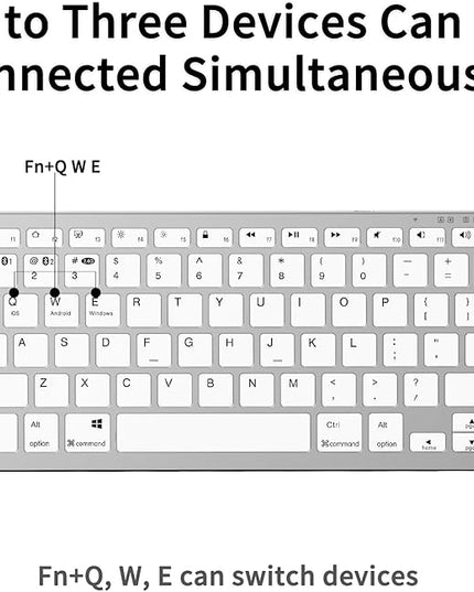 JKSML Wireless Keyboard with 78 Keys, Bluetooth and 2.4 GHz Wireless, Low Profile, Fluid Quiet Typing, 12 Programmable Keys, USB C Rechargeable, for Phone, Tablet, PC, Laptop, Smart TV - White