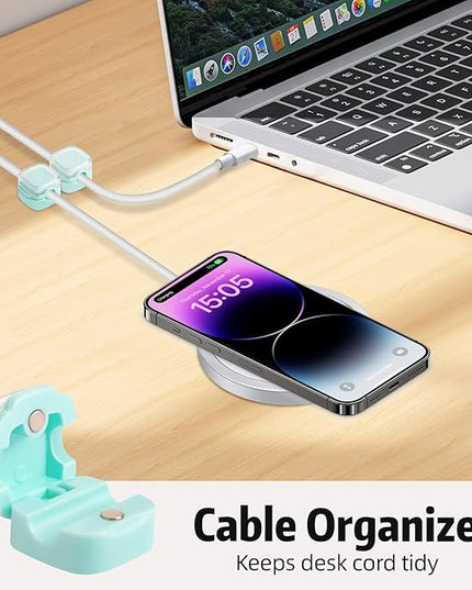 Magnetic Cable Clips Cord Organizer Holder, 6 Pack Adhesive Wire Holder Keeper Organizer USB Charging Cable Storage Holder for Home Office Phone Car Wall Desktop Nightstand Kitchen (Blue)