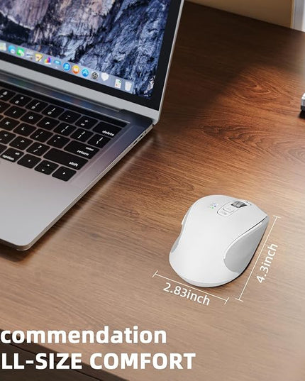 Wireless Mouse with Bluetooth, USB-A, USB-C Receiver, Rechargeable, Full Size Mouse, Silent, Portable, Ergonomic, for MacBook/Laptop/Computer/PC/iPad (White)