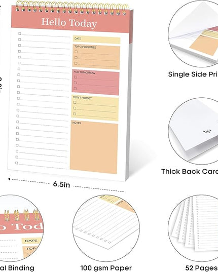 Taja To Do List Notepad - To Do List Notebook for Work with 52 Sheets, 9.8" x 6.5", Undated Daily Planner Perfect for Daily Tasks and Goal Setting, Notepad Suitable for Office, Home & School - Pink