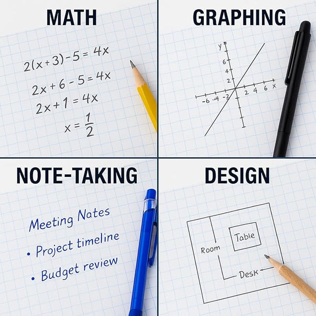 WritePads Graph Paper Loose Leaf Paper, Standard 8"x10-1/2" 4x4 Quad Ruled Notebook Paper,3 Hole Punched Filler Paper, 3 Ring Binder Paper, 300 Sheets Grid Paper, Made In USA