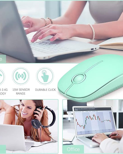 VssoPlor Wireless Mouse, 2.4G Slim Portable Computer Mice with Nano Receiver for Notebook, PC, Laptop, Computer (Mint Green)