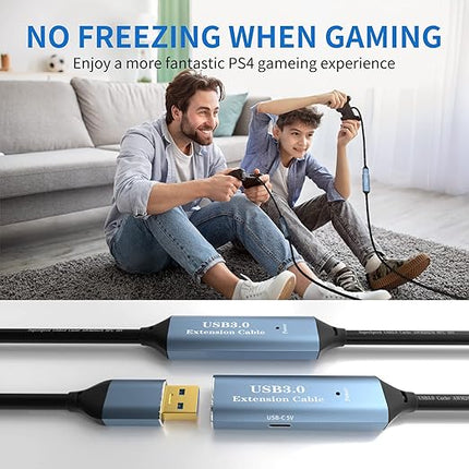USB 3.0 Extension Cable 16.4FT Type A Male to Female Active Extender Cord with 1 Extension Chipsets Signal Booster and 1 USB-C Charging Port, for Webcam, PlayStation, Printer, Camera