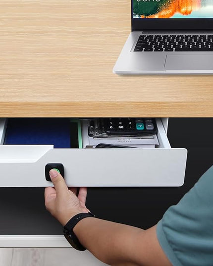 Lumil Under Desk Drawer with Lock, 16 inch Under Desk Storage Drawer, Under Desk Mounted Pull Out Drawer with Biometric Lock