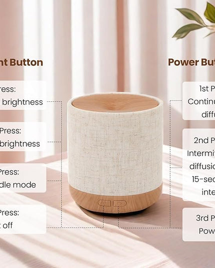 ZmarKraft Essential Oil Diffuser 200ml with Fabric Cover and Night Lamp | Ultrasonic Aroma Diffuser | Humidifier w Lights | Room Decor | Small Humidifier for Bedroom | Gift (Light Brown)
