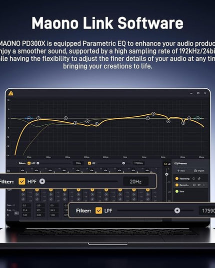 MAONO Dynamic Microphone-XLR USB Podcast Recording Mic: for Vocal Recording, Content Creation, Home Studio, Voiceover, with 192kHz/24bit, Noise Reduction, Mic Gain, Monitoring, Mute (PD300X)